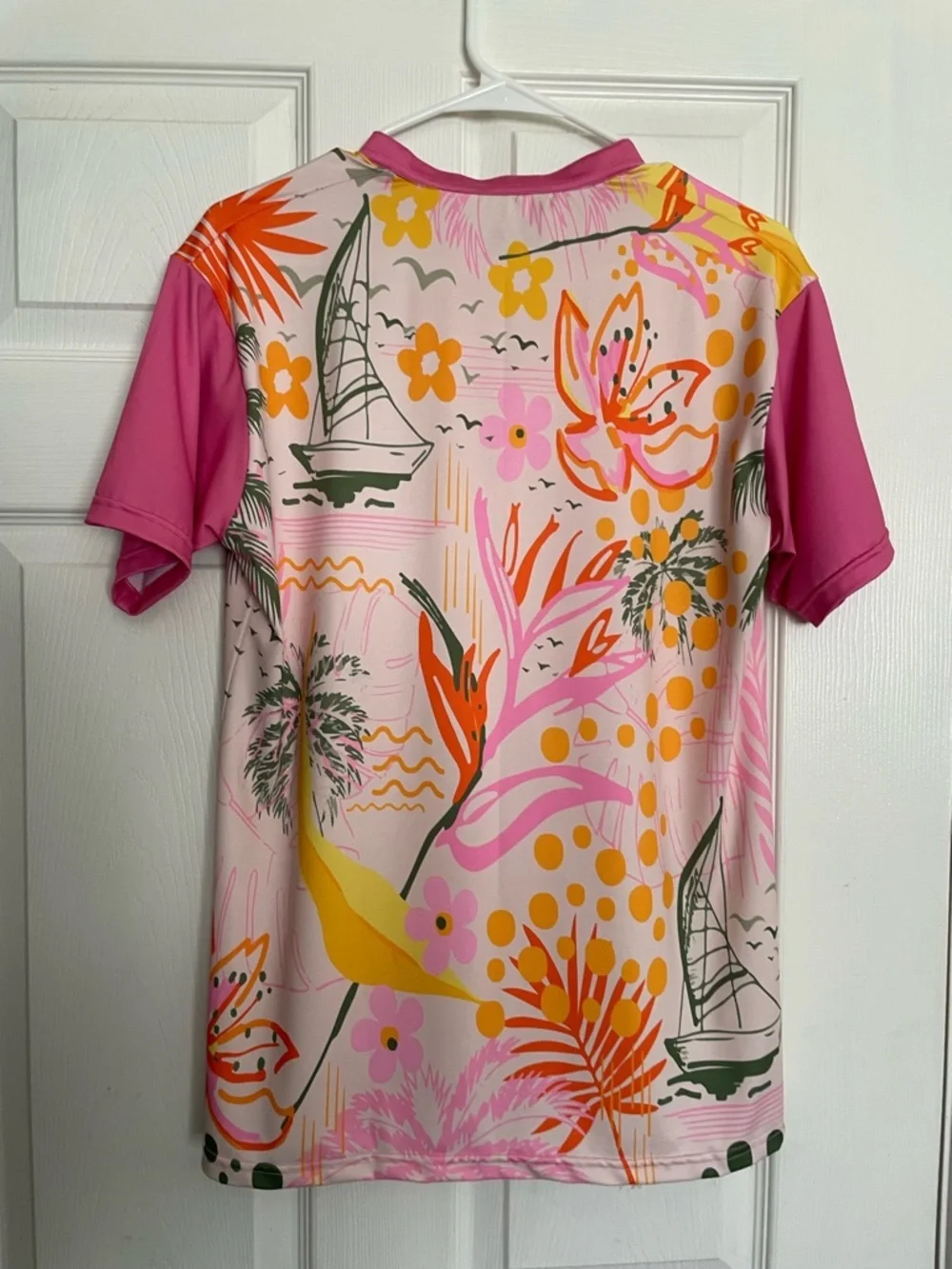 NWT SHANKS Women’s size Medium Pink Floral-Accent Golf Polo Top